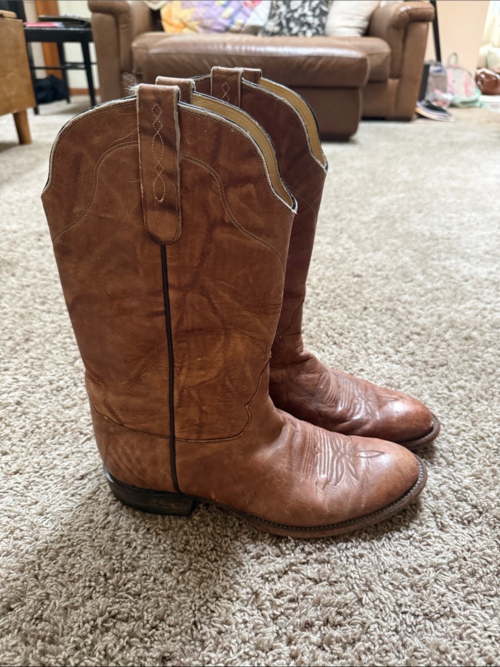 Tony Lama George Strait Brown Leather Cowboy Boots - Classic Western Pull-On